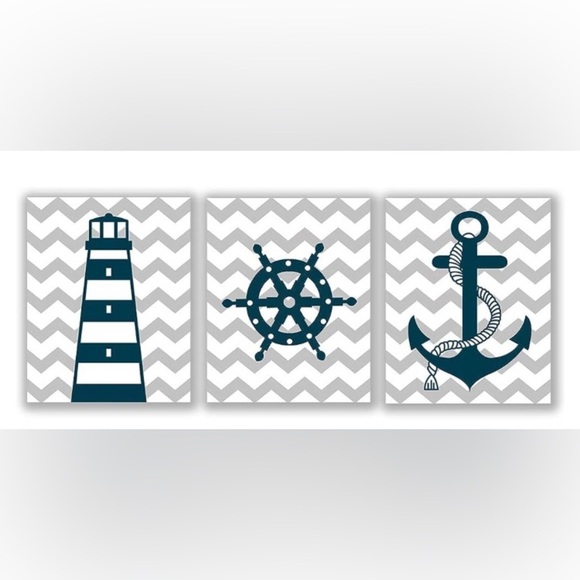 Blue Nautical Art Print - 3 pieces - Picture 1 of 1